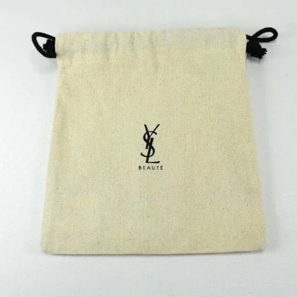 YSL Beige Cotton Drawstring Makeup Pouch Limited Edition Bag Yves Saint Laurent - Picture 4 of 7